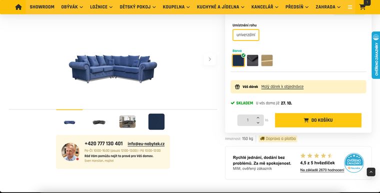 Datum doručení v detailu produktu