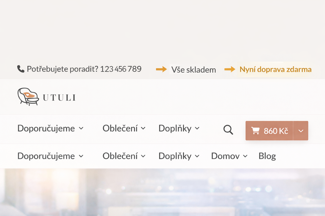 Rotující výhody e-shopu v kontaktní hlavičce