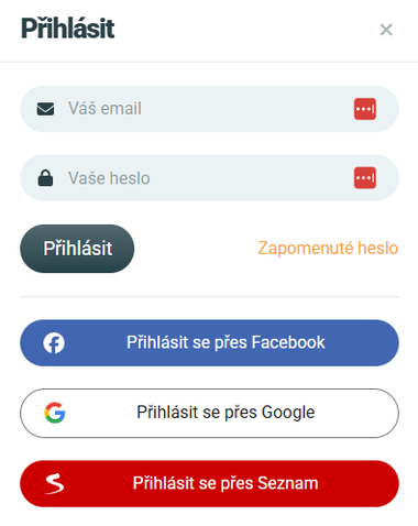 Přihlášení přes Google, Seznam a Facebook (Upgates v35)