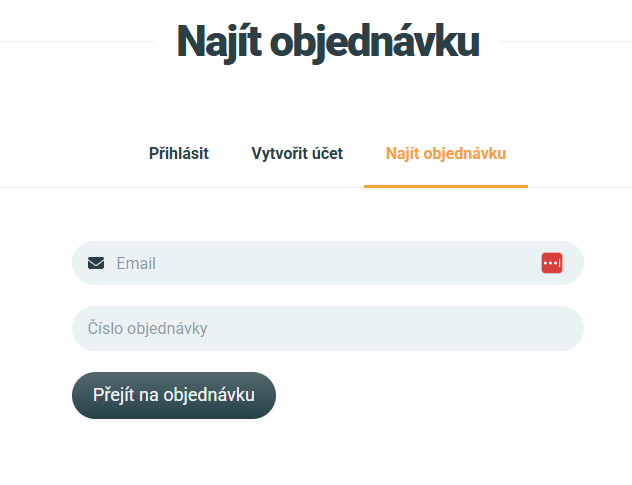 Zpětná implementace formuláře pro vyhledání objednávky