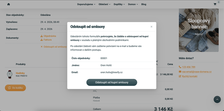 Odstoupení od smlouvy přímo v e-shopu (zpětná implementace)