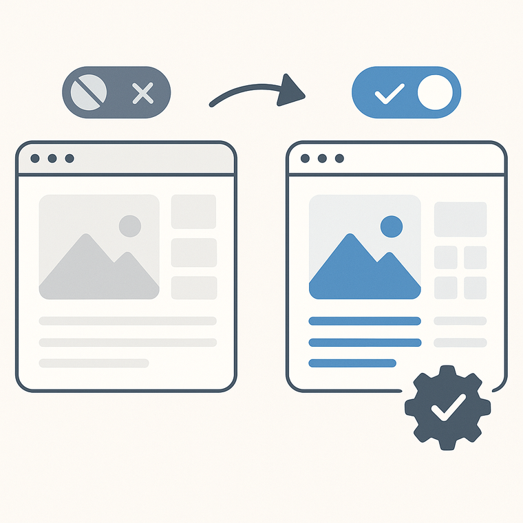 Přechod z vypnutého desginera na zapnutý a aktualizace designu