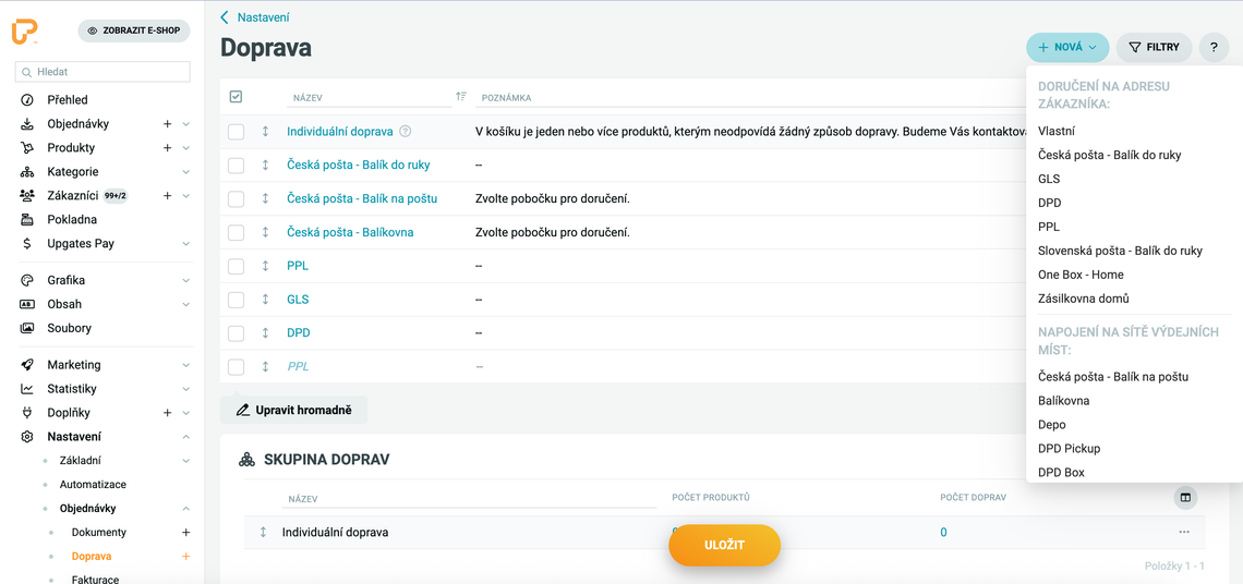 Přiddání nové dopravy v Upgates